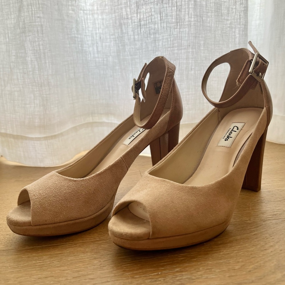Clarks Suede & Leather Peep Toe Sandal